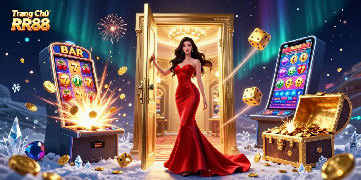 Experience the thrill at Trang Chủ RR88 with vibrant casino elements and captivating design.