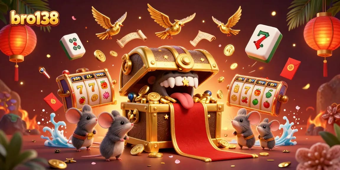 Engage with bro138's vibrant slot machine adventure featuring treasure and spinning reels.