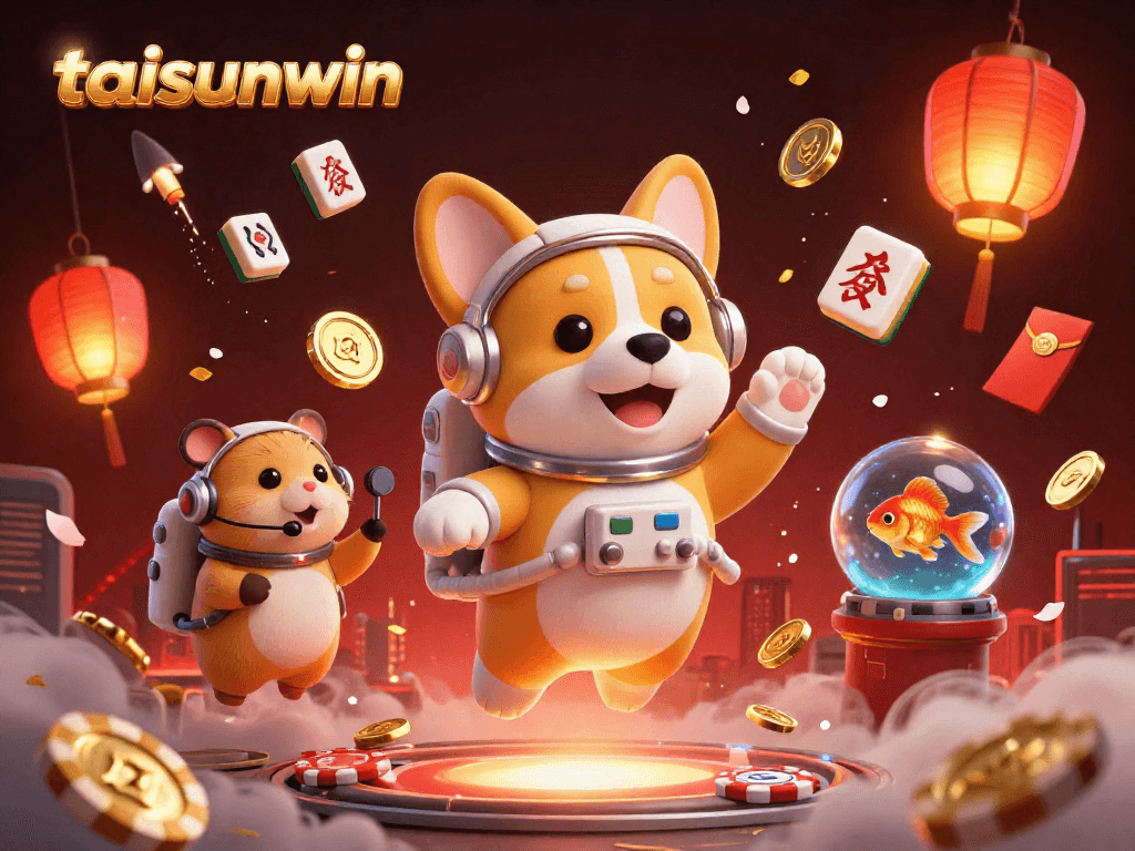 Experience thrilling gameplay at taisunwin with a vibrant 3D casino scene featuring corgi and interactive elements.