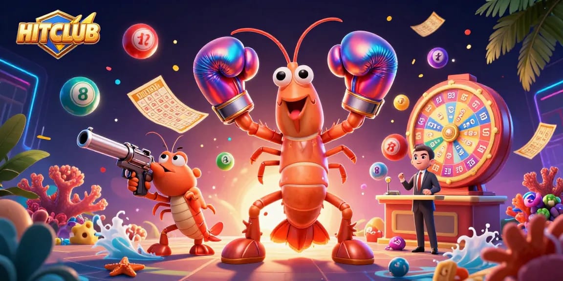 Engage with HITCLUB's vibrant gaming universe featuring fun cartoon sea creatures in a lively casino scene.