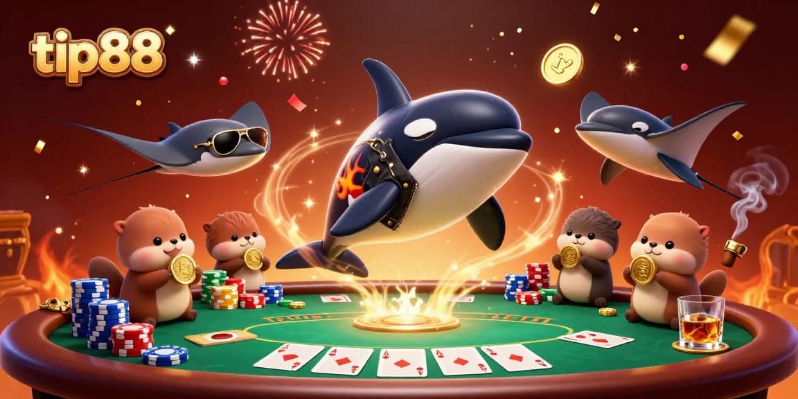 Engage with tip88 in an exciting 3D depiction of sea creatures amidst diverse gambling elements and vibrant scenes.