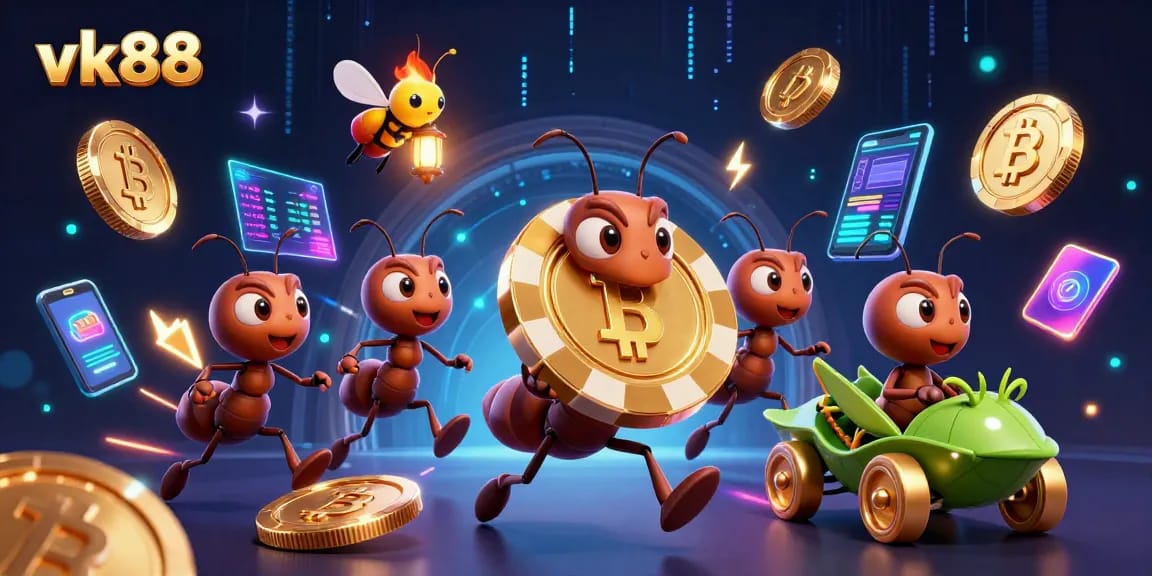 Experience excitement with vk88 as ants escape with a giant poker chip in a vibrant casino heist.