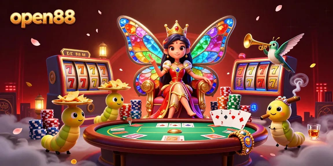 Experience vibrant gaming excitement at open88 with colorful elements, jackpot counters, and a lively casino atmosphere.