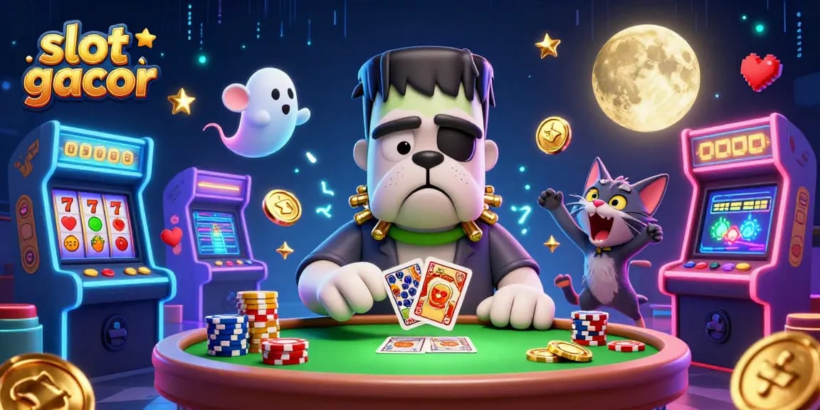 Play slot gacor with a lively 3D cartoon scene of characters and game elements enhancing your gaming experience.