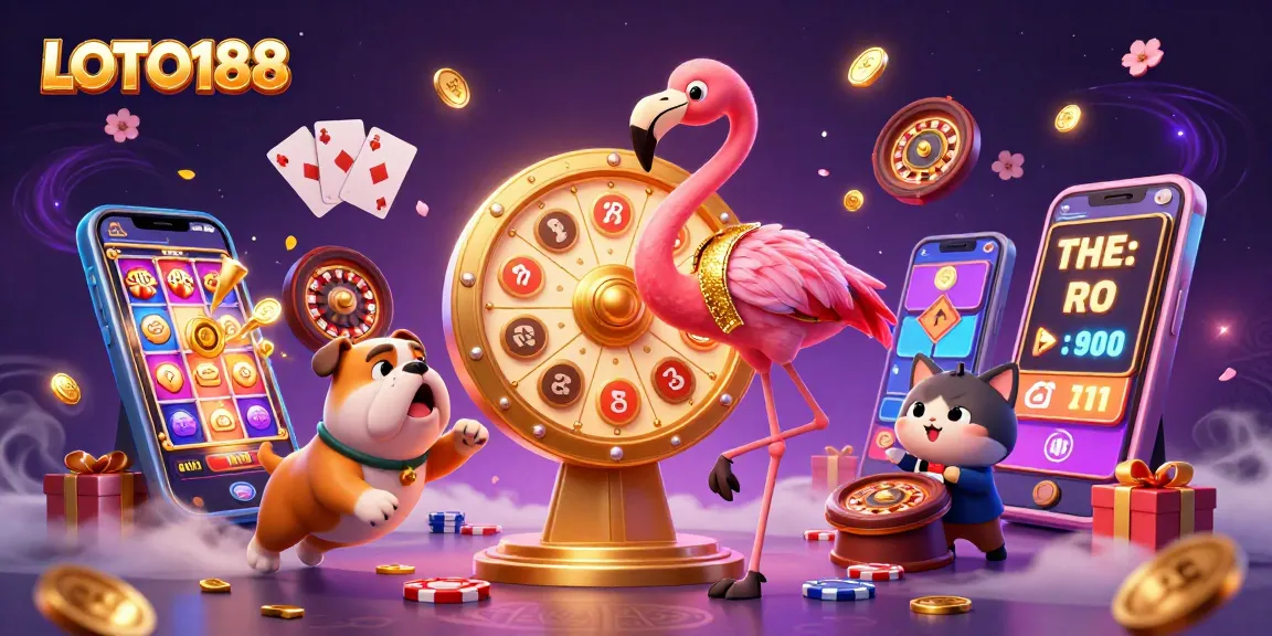Spin to win at LOTO188 with a vibrant game show scene filled with prizes, slots, and excitement.