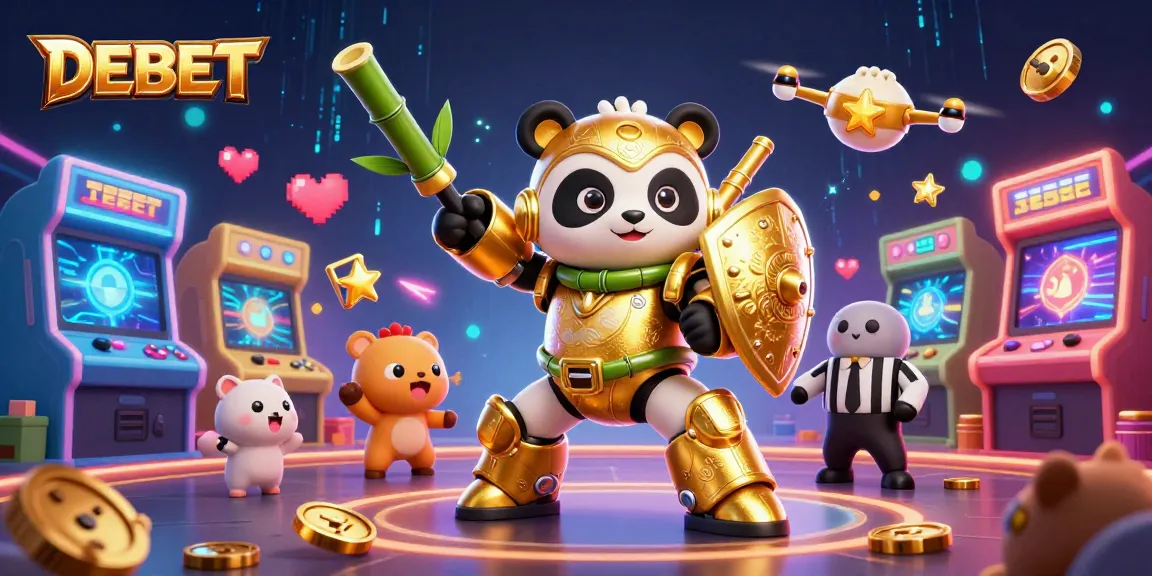 Experience exhilarating gaming with DEBET's vibrant casino-themed 3D action scene featuring exciting characters and elements.