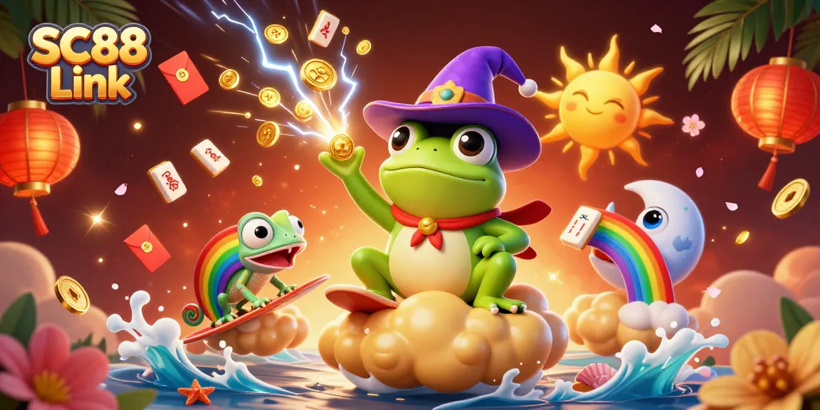 Engage in exhilarating gameplay with SC88 Link, featuring vibrant characters and casino elements in a dynamic scene.