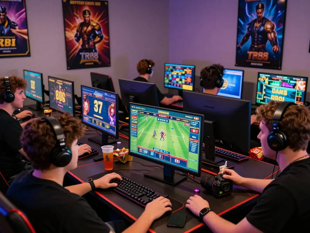 Engaged players enjoying TR88 online gaming experience with vibrant visuals and excitement.