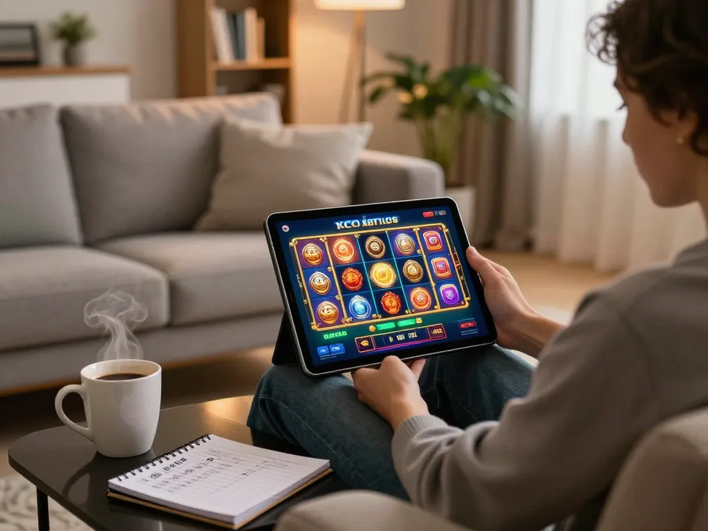 Player engaged with PUB 88 online casino app on tablet, illustrating modern at-home gaming experience