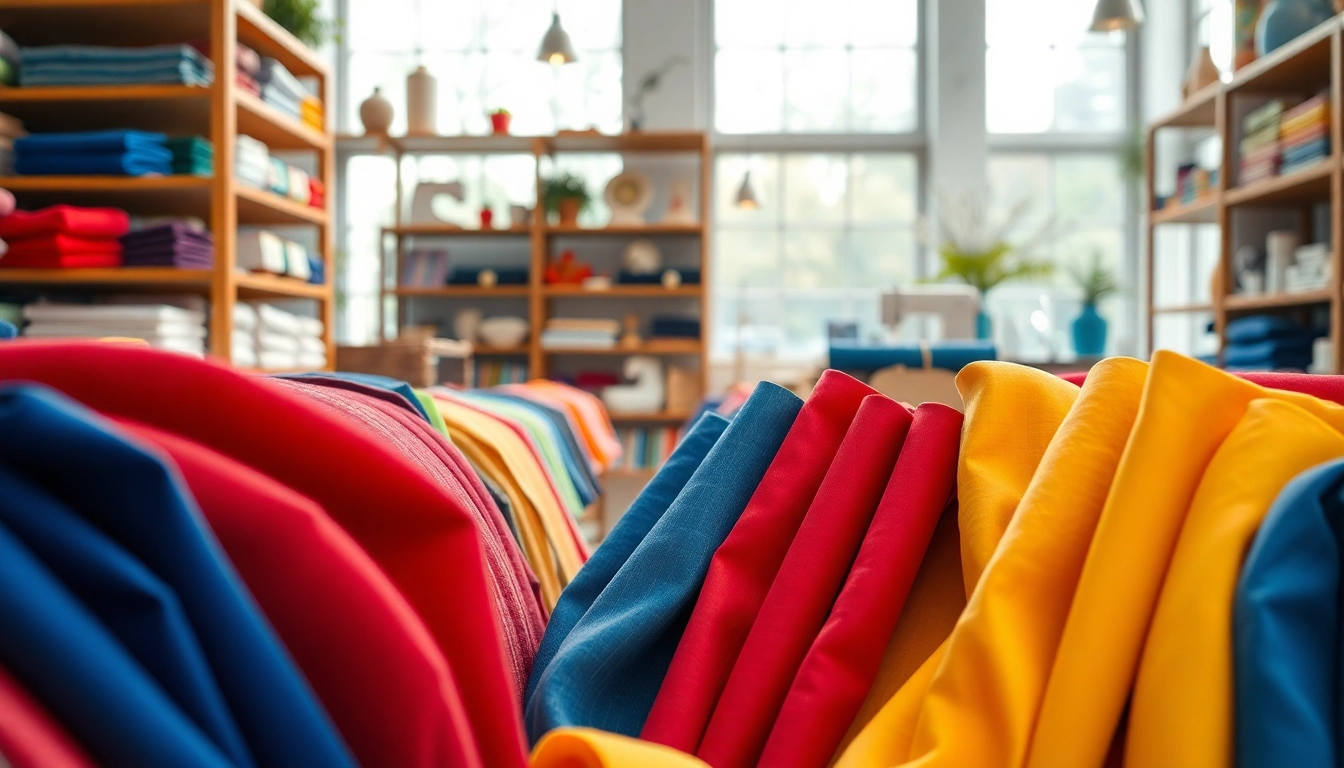 Bekijk stoffen winkel online met kleurrijke stoffen en sfeervolle inrichting.
