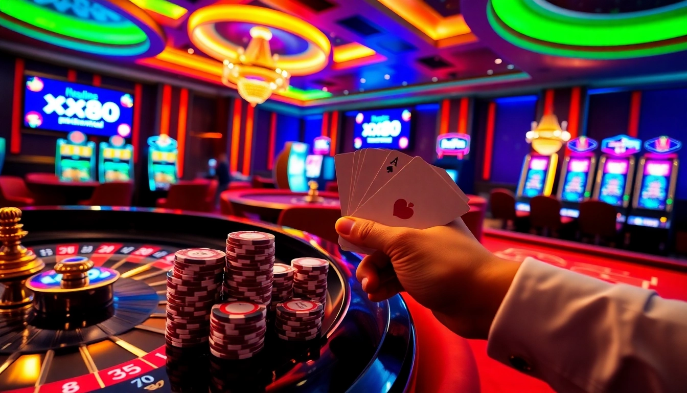 Exciting gambling scene at https://xx88.space/ with poker chips and a roulette wheel, inviting high-stakes action.