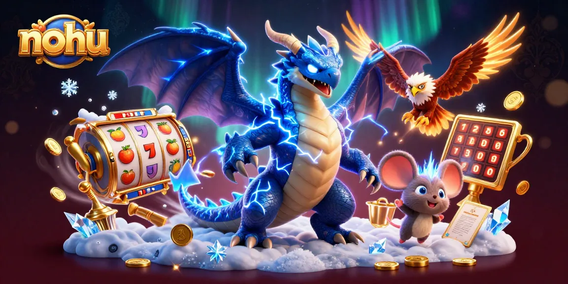 Nohu offers thrilling slots with vibrant jackpots and dynamic rewards in this detailed gaming scene.