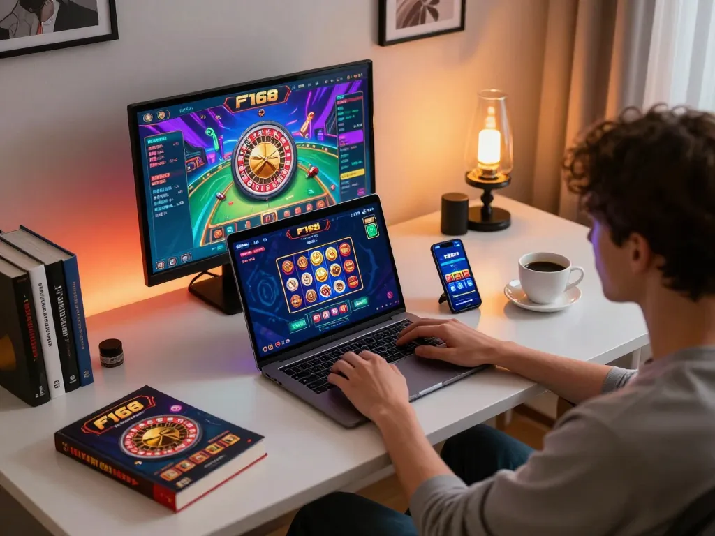 Engaging gameplay on F168 online casino platform with vibrant screen displaying roulette and slots
