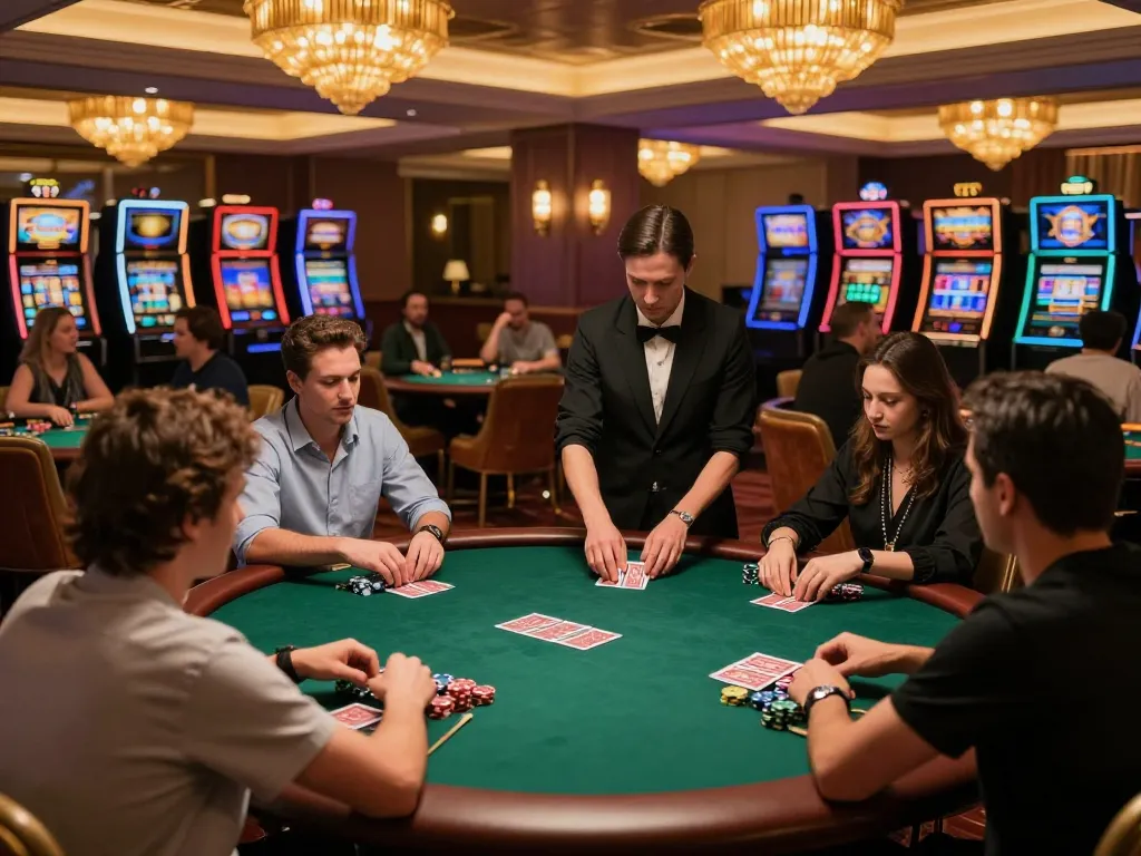 F168 poker game in a luxurious casino setting with players focused on strategy and winning.