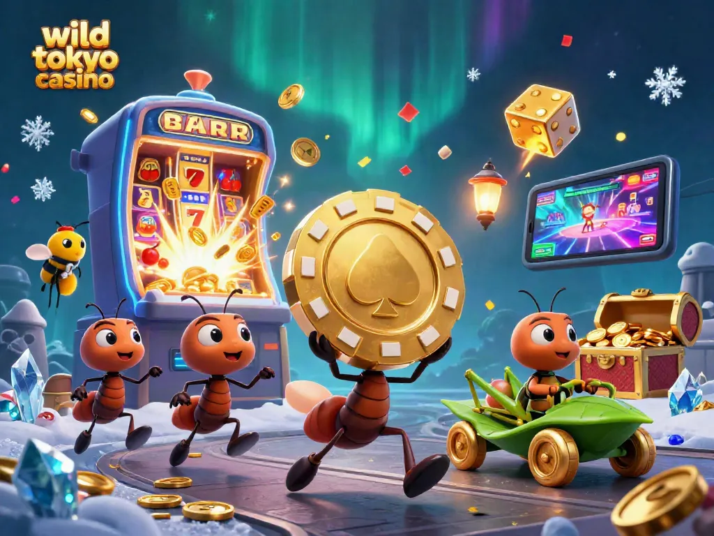 Engage with wild tokyo casino through a thrilling heist scene featuring ants and vibrant casino elements!