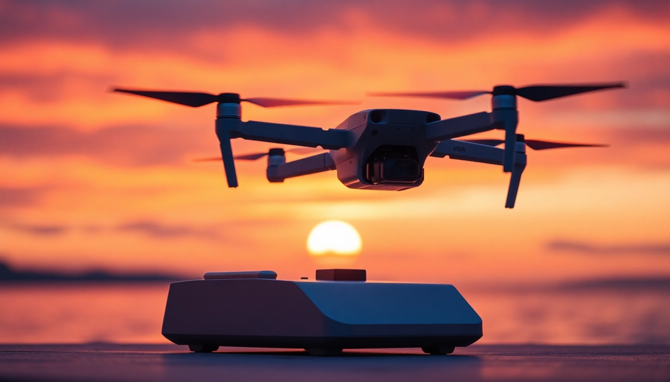 dji dock 3 launching a drone against a vibrant sunset for aerial exploration.