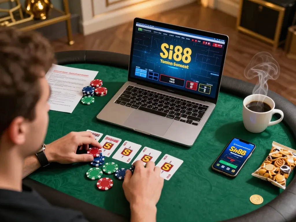Engaging scene where a player experiences sin88 online gaming with live dealer excitement and strategic preparation.