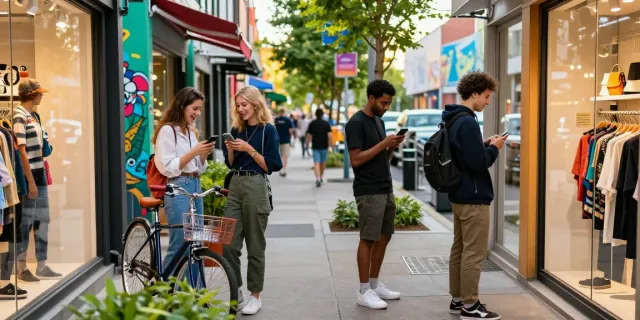 Group of trendy young adults enjoying shopping at rokok88 merchandise store