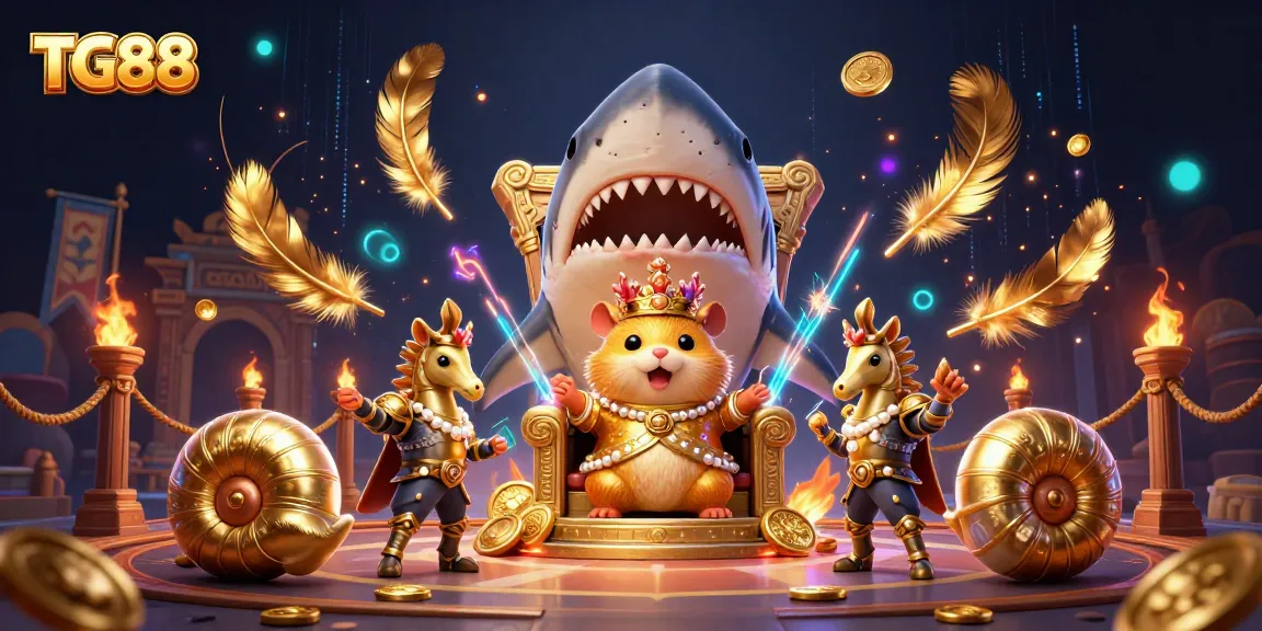 Engage with TG88's exciting atmosphere, featuring a fierce golden hamster king in a thrilling casino scene.