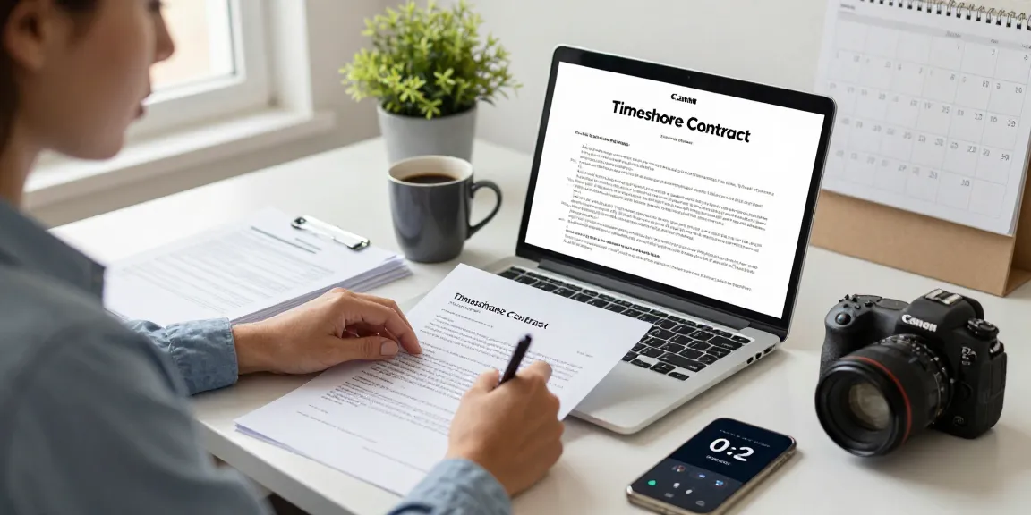 Focus on the process to cancel timeshare with a person drafting a cancellation letter, documents and laptop visible.