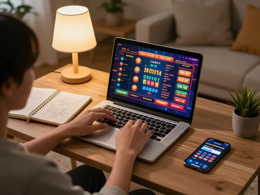 Engaging in online gambling at trang chủ tt88 with diverse casino games displayed on a laptop.