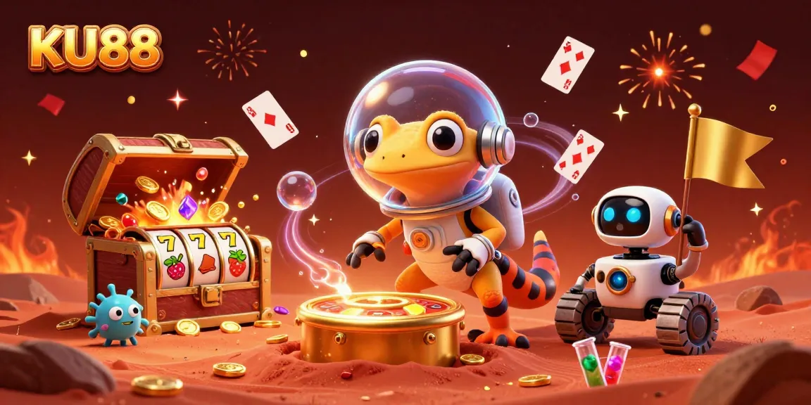 KU88 transforms gaming excitement with a Martian gecko unveiling a hidden golden casino.