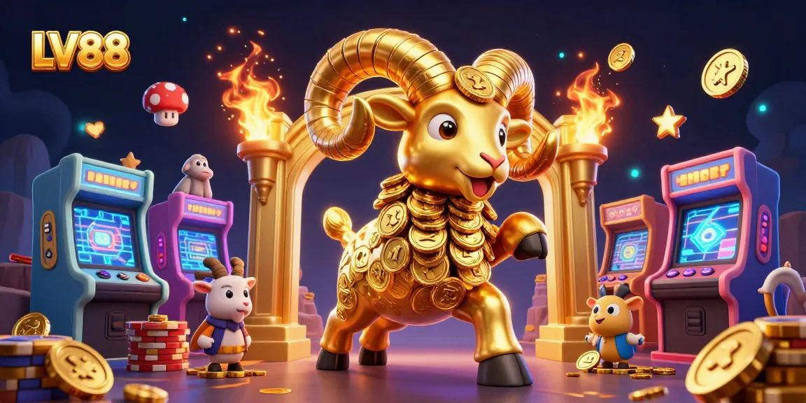 Engage with LV88's vibrant 3D casino experience showcasing a golden ram charging into action.