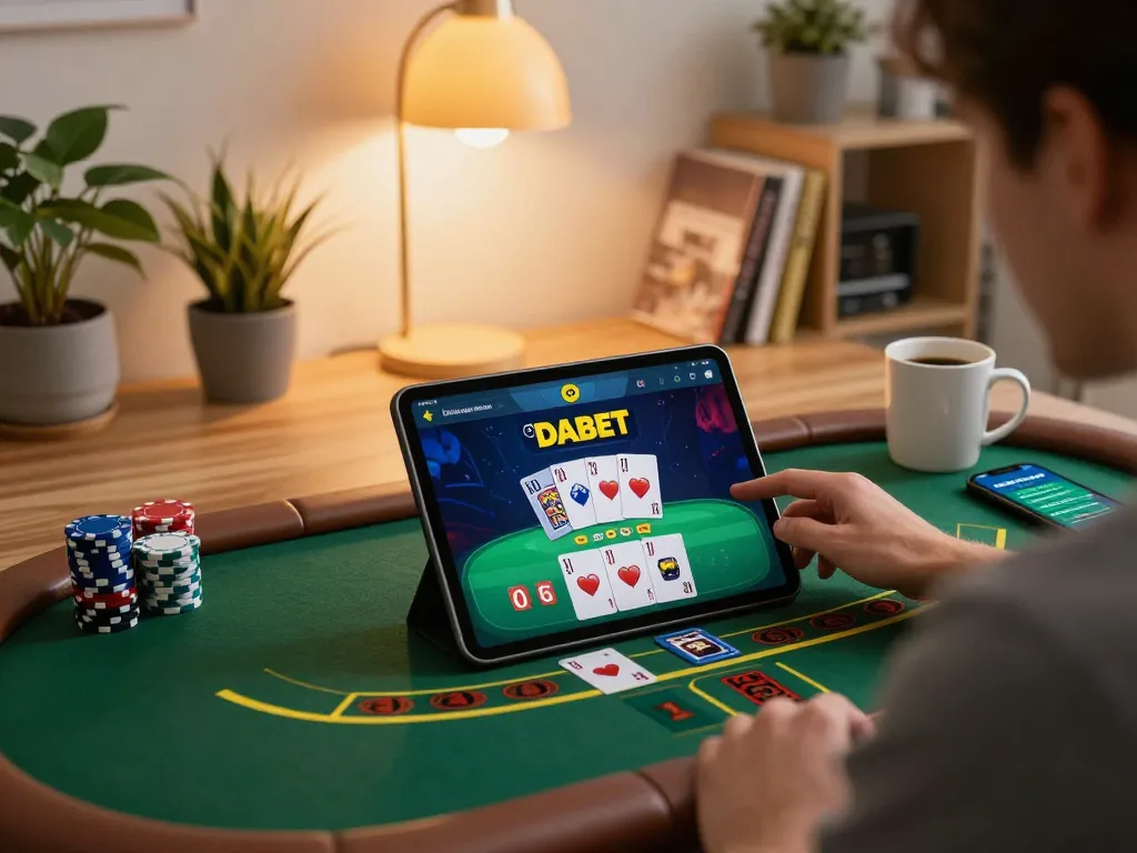 DABET offers an engaging live dealer blackjack experience in a cozy home setting.