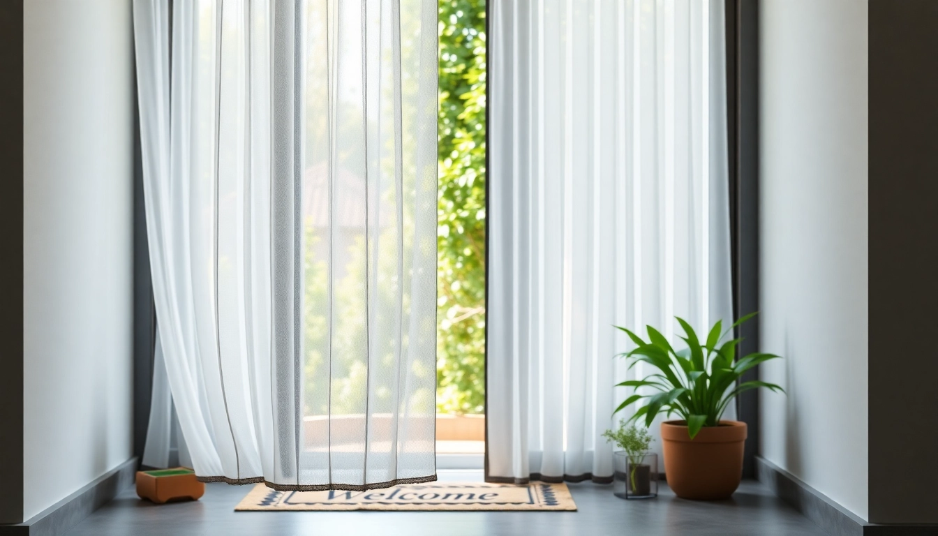 Visualización de una mosquitera plisada puerta en un entorno moderno, resaltando su diseño acordeón.