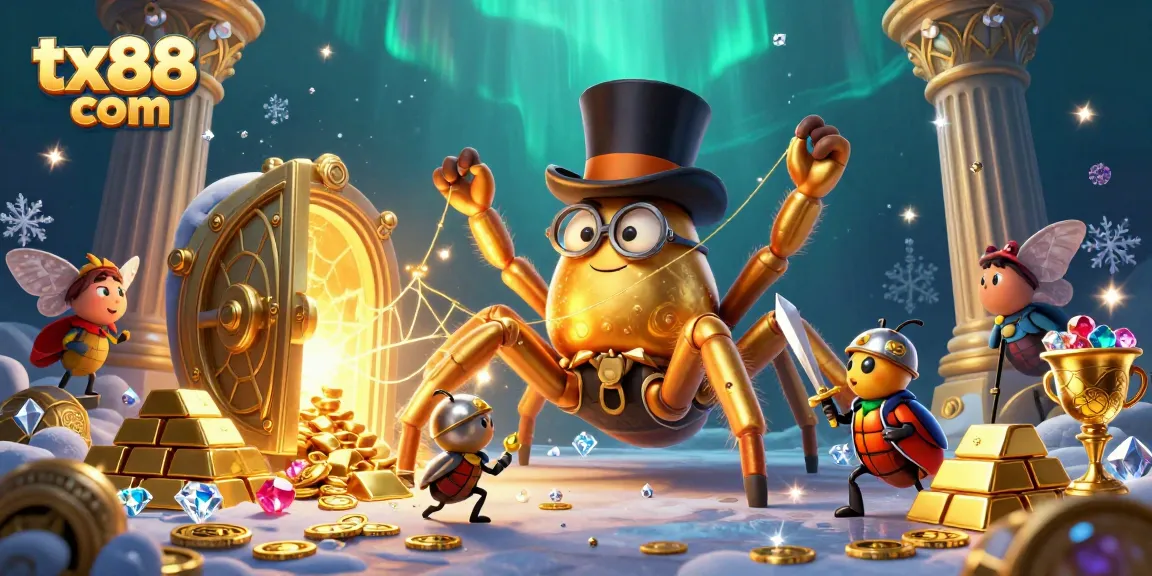Experience thrilling gameplay at tx88 com with a vibrant casino scene featuring golden treasures and captivating characters.