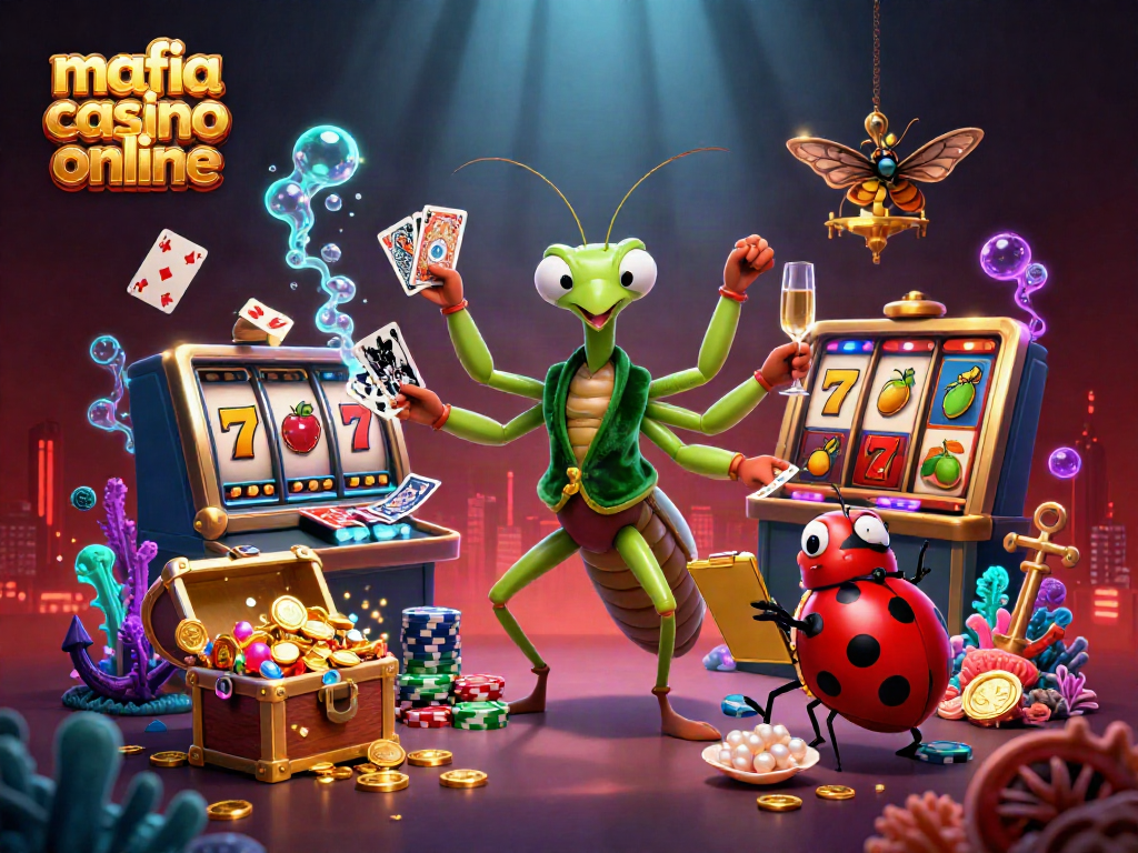 Mafia casino online offers thrilling gaming action with vibrant slot reels and engaging characters in a lavish 3D casino setting.