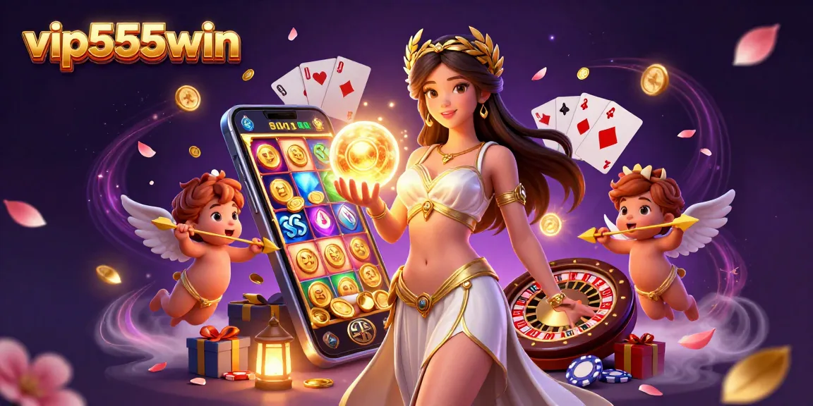 Experience the excitement of vip555win with vibrant slot game characters and dynamic casino elements.