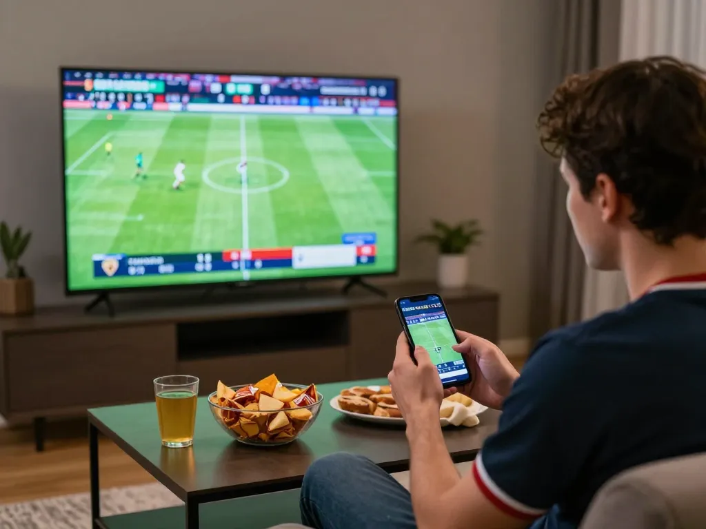 Enjoying live football betting on socolive, capturing the excitement in a cozy home setup.