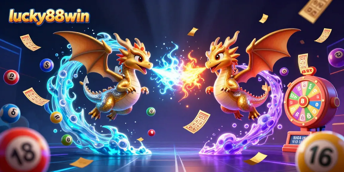 Experience excitement at lucky88win with golden and silver dragons amidst a vibrant casino atmosphere.