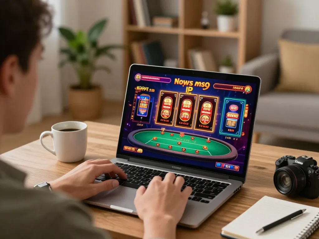 SIN88 gaming experience showcased by player engaging with online casino interface at home.