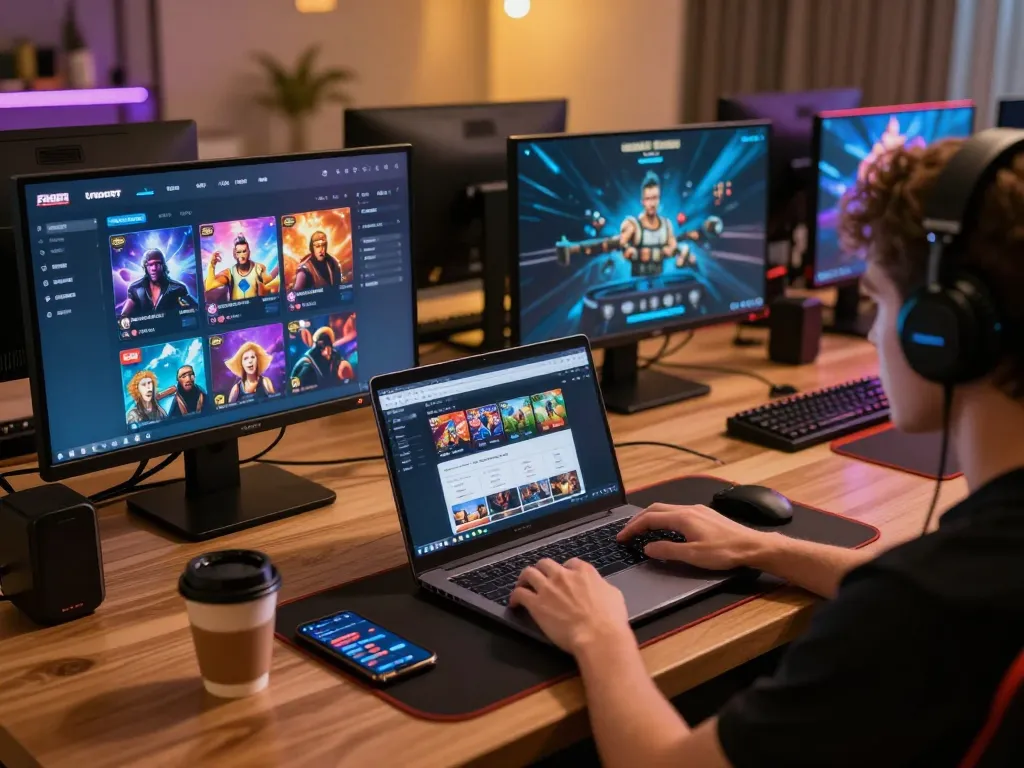 Engaged player exploring FABET's online casino games using a laptop.