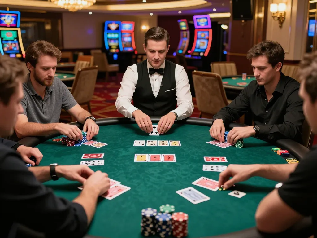 Players engage in a thrilling TX88 poker game at a luxurious casino table showcasing expert strategy and high stakes.