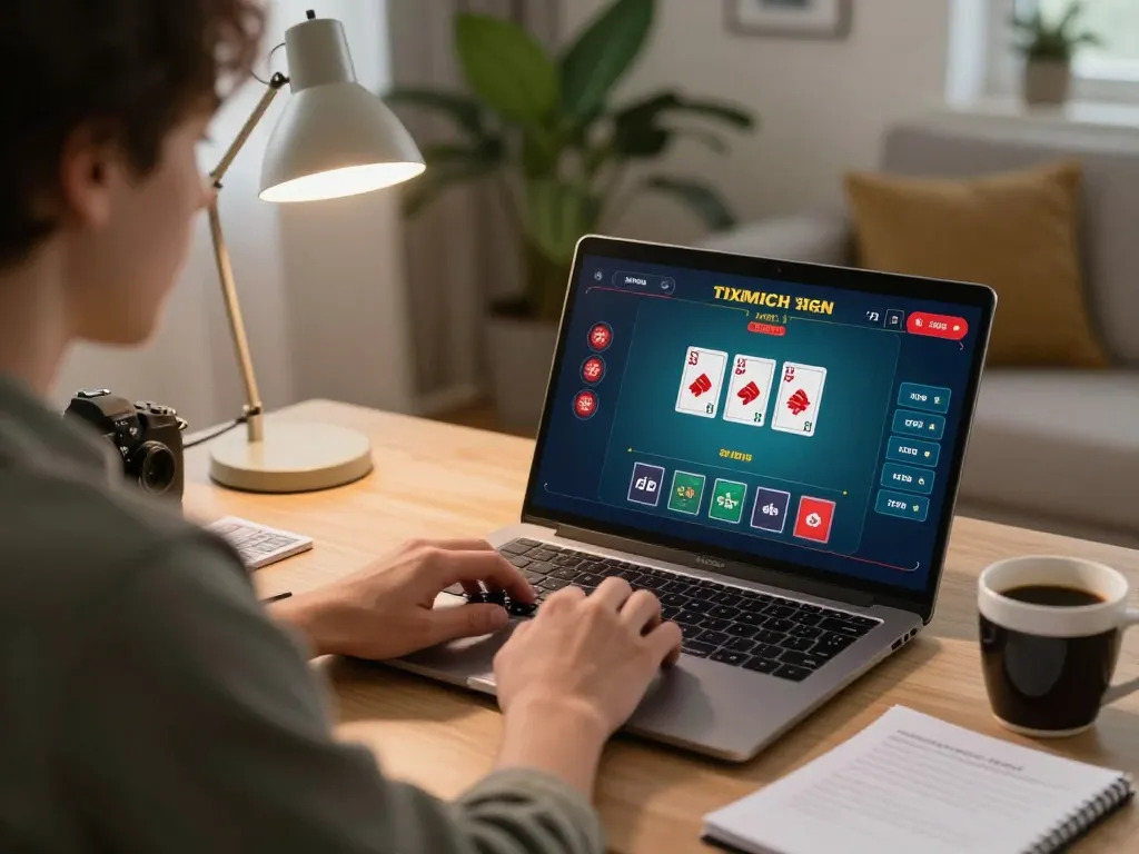 Engaging online blackjack session on https://app78win.net/ with cozy home atmosphere and focused player.