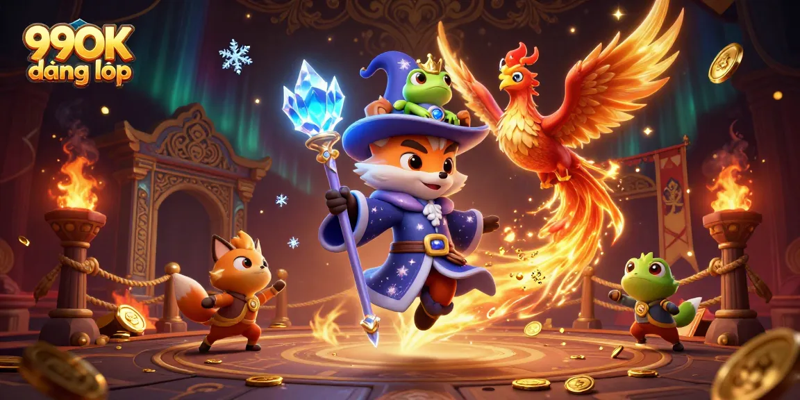 Engage in thrilling bets at 99OK đăng nhập with vibrant phoenix and wizard characters.