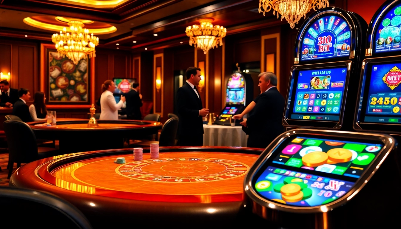 Experience the thrill of winning at 8KBET's luxurious casino with vibrant slot machines and elegant poker tables.
