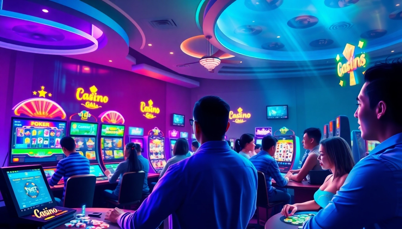 Exciting online casino atmosphere at 98win, showcasing diverse players and vibrant games.
