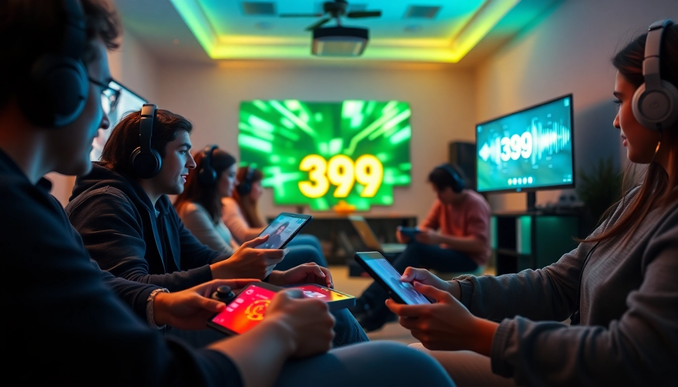 Interactive gaming scene celebrating casual games on 399W platform with vibrant colors and friendly atmosphere.