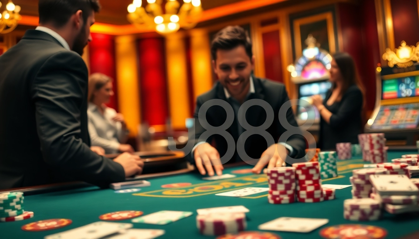 Experience high-stakes action with u888 at a luxurious casino table filled with vibrant gaming elements.