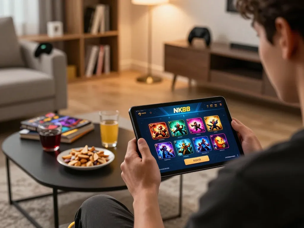 Engaging gameplay on the NK88 casino app with vibrant graphics and warm home atmosphere.