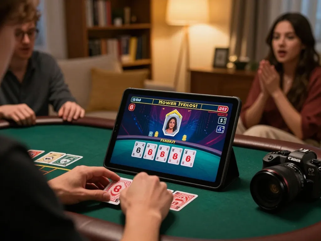 ta88 player enjoying live dealer blackjack gameplay from tablet in cozy home
