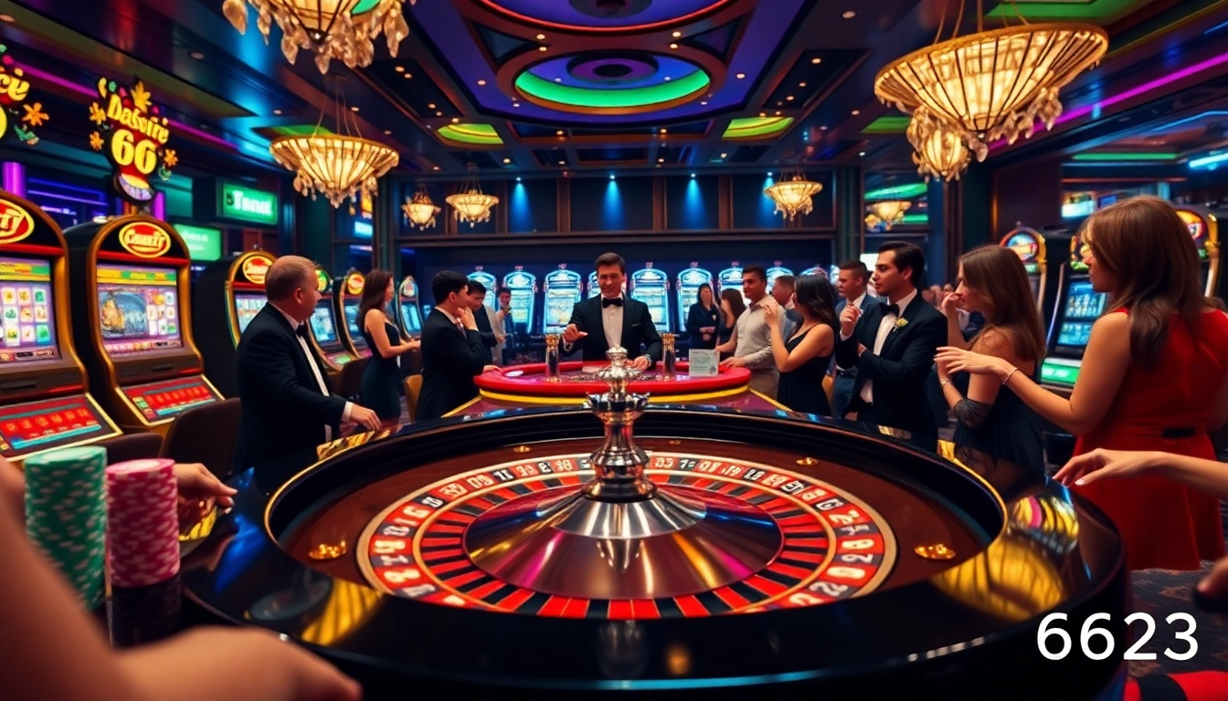 Experience the excitement of 6623 as players engage at a luxurious casino table.