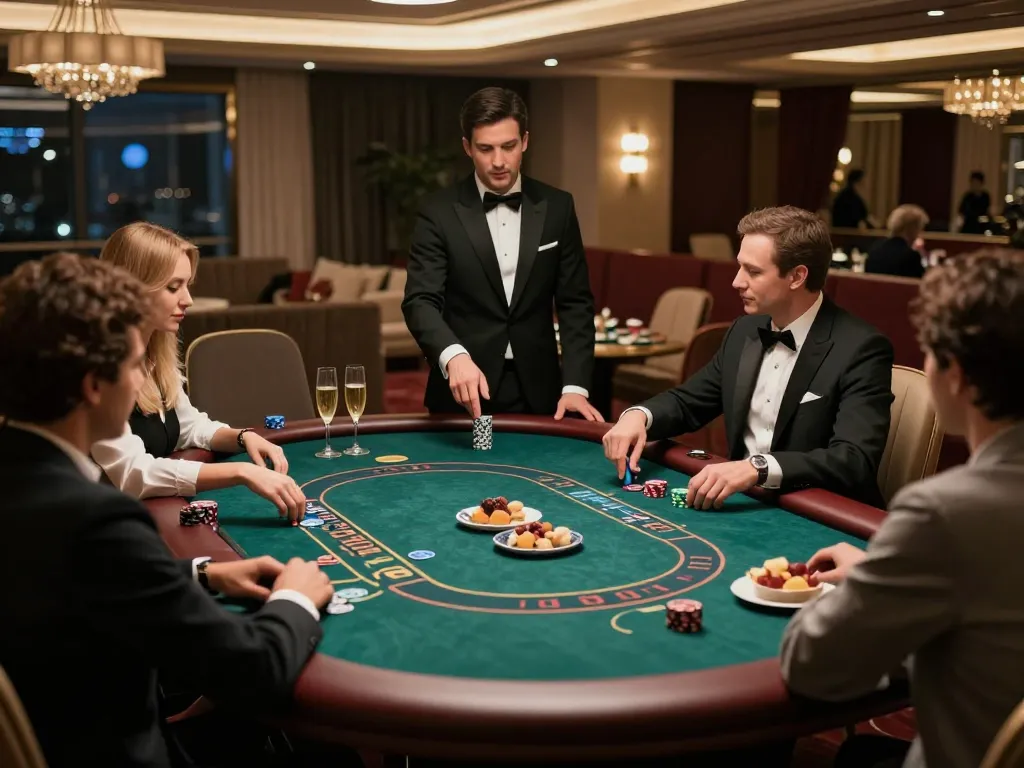 Engage in exclusive kp88 vip gaming experience at a luxurious poker table in an upscale casino