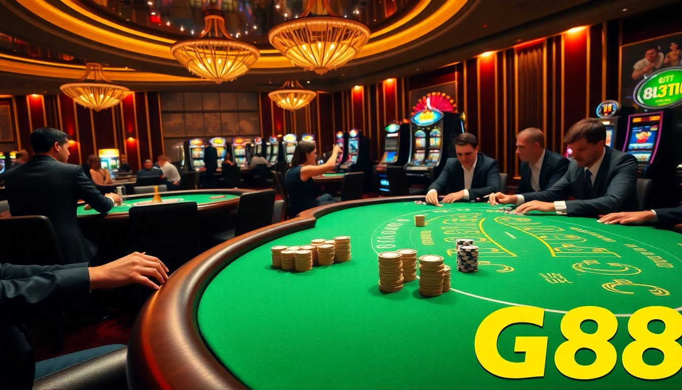 GA 88 poker chips on a stylish casino table during an exciting game.