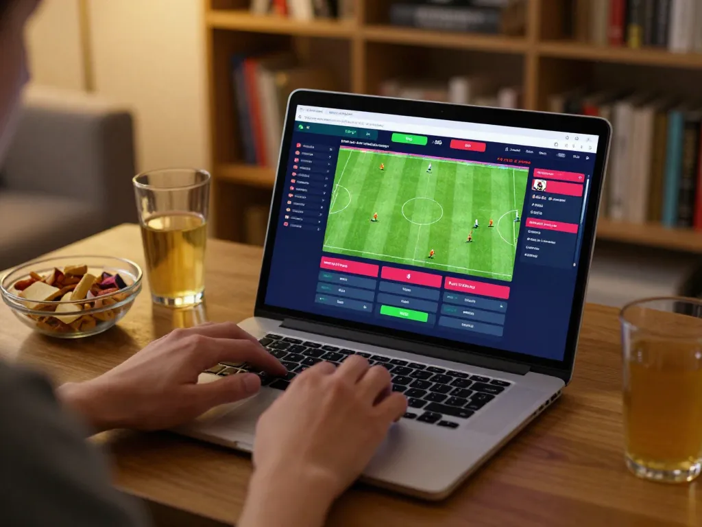 Engaged user strategizing sports bets on laptop showcasing keo nha cai for informed betting decisions.