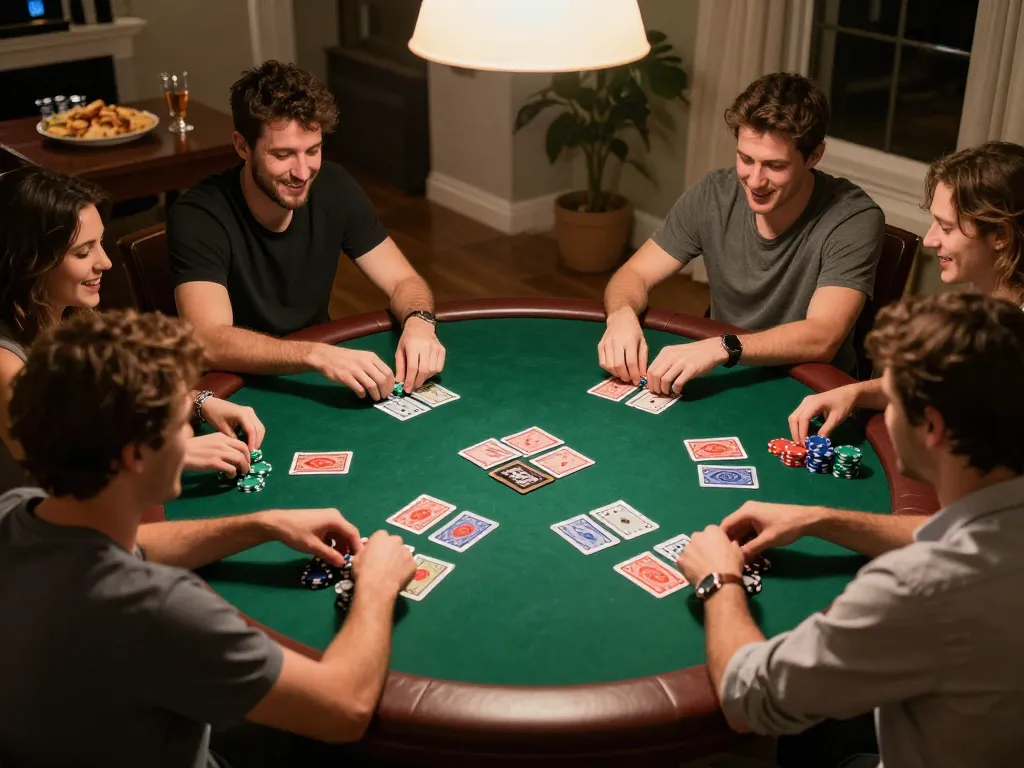 Players enjoying a competitive game of poker at home, showcasing VK88 strategic gaming moments.